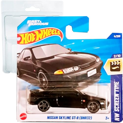 Hot Wheels Nissan Skyline GT-R (BNR32) Fast and Furious HW Screen Time 2/10 (4/250) HYY72 Schwarz 2025 + Kurzkartenschutz Frikimonkey von Hot Wheels