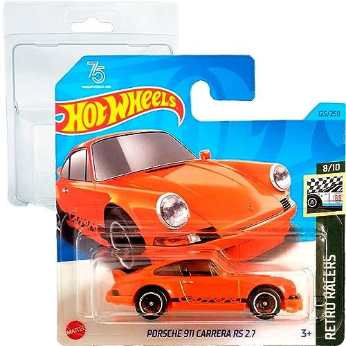 Hot Wheels Porsche 911 Carrera Orange RS 2.7 Retro Racers 8/10 (125/250) HKJ82 Short Card Mattel 2023 + Blister & Card Protector Pack von Hot Wheels