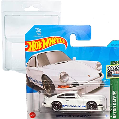 Hot Wheels Porsche 911 Carrera Weiß RS 2.7 Retro Racers 8/10 (125/250) HKG42 Short Card Mattel 2023 + Blister & Card Protector Pack Friki Monkey von Hot Wheels