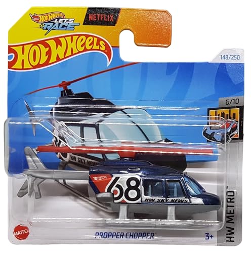 Hot Wheels - Propper Chopper - HW Metro 6/10 - HTD69 - Short Card - HW Sky News Helicopter - Netflix Lets Race - Mattel 2024 – 1:64 von Hot Wheels