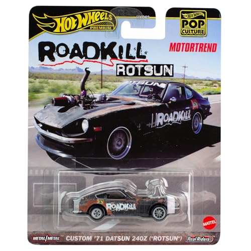 Hot Wheels Roadkill Rotsun Die Cast Modellauto Custom '71 DATSUN 240Z Maßstab 1:64 - Länge 7cm Pop CULTURE HKC37, Schwarz Mehrfarbig von Mattel