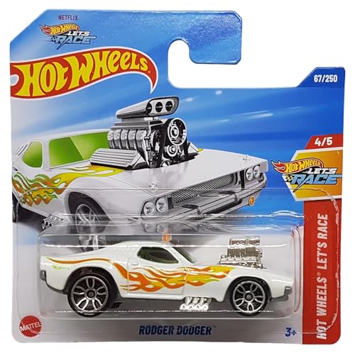Hot Wheels - Rodger Dodger - HW Let´s Race 4/5 - HYX12 - Short Card - Netflix - White with Flames - Mattel 2025-1:64 von Hot Wheels