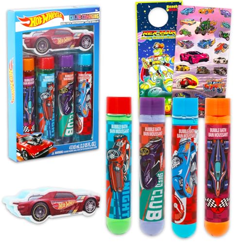 Hot Wheels Schaumbad-Set – Bündel mit 4 farbwechselnden Seifenblasenseifen plus Aufklebern | Hot Wheels Badezubehör für Kinder, Jungen Hot Wheels Schaumbad-Set – Bündel mit 4 farbwechselnden Seifenblasenseifen plus Aufklebern | Hot Wheels Badezubehör für Kinder, Jungen von Hot Wheels