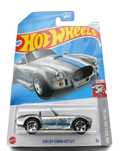 Hot Wheels Shelby Cobra 427 S/C Druckguss-Auto, Maßstab 1:5, Silber/Blau von Hot Wheels