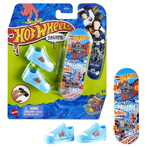 Hot Wheels Skate Fingerboard Spielset, designt in Zusammenarbeit mit Tony Hawk, inkl1 Fingerboard und 1 Paar Skateboard-Schuhe, Design kann variieren, ab 5 Jahren, HGT46 von Hot Wheels