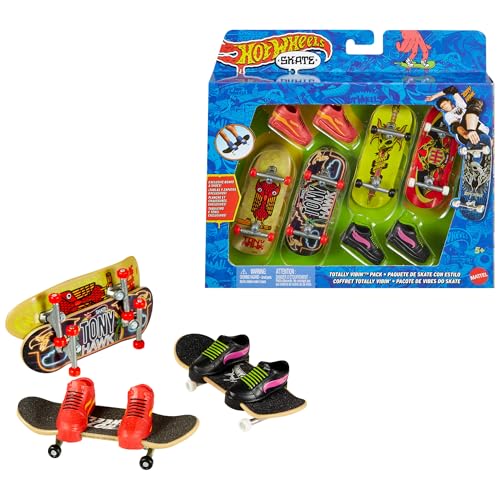 Hot Wheels Skate Fingerboard & Schuhe Multipack, 4 vollständig zusammengebaute Boards, 2 Paar Skateboard-Schuhe, 1 Exklusives Set, Spielzeug für Kinder ab 5 Jahren, HGT84 Hot Wheels Skate Fingerboard & Schuhe Multipack, 4 vollständig zusammengebaute Boards, 2 Paar Skateboard-Schuhe, 1 Exklusives Set, Spielzeug für Kinder ab 5 Jahren, HGT84 von Hot Wheels