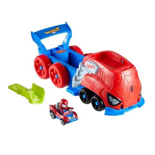 Hot Wheels Spielezeuauto-Trackset, RacerVerse Filmfigur-Starter, großes Fahrzeug und Transporter mit Die-Cast-Spielzeugauto (Stile können abweichen), JFV69 von Hot Wheels