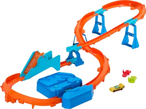 Hot Wheels Spielzeugauto Streckenset, Deluxe-Bauset mit motorisiertem Beschleuniger, Fahrzeug im Maßstab 1:64, Track-Schnellstecksystem, Beschleuniger-Sprung-Schnellstrecke,JDB49 Hot Wheels Spielzeugauto Streckenset, Deluxe-Bauset mit motorisiertem Beschleuniger, Fahrzeug im Maßstab 1:64, Track-Schnellstecksystem, Beschleuniger-Sprung-Schnellstrecke,JDB49 von Hot Wheels