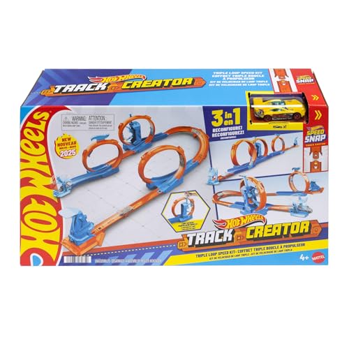 Hot Wheels Spielzeugauto-Trackset, Dreifach-Looping-Pack und Fahrzeug im Maßstab 1:64, Track-Bauteile mit 3 Loopings, Track-Schnellstecksystem und Adaptern,JDW39 von Hot Wheels