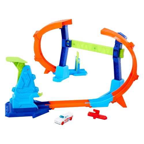 Hot Wheels Spielzeugauto-Trackset, Flip- und Jump-Action durch den Korkenzieher-Looping mit einem Spielzeugauto im Maßstab 1:64, Track-Schnellstecksystem und Adapter, JFH36 Hot Wheels Spielzeugauto-Trackset, Flip- und Jump-Action durch den Korkenzieher-Looping mit einem Spielzeugauto im Maßstab 1:64, Track-Schnellstecksystem und Adapter, JFH36 von Hot Wheels