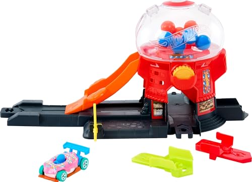 Hot Wheels Spielzeugauto Trackset, Kaugummiautomat-Spielset im Maßstab 1:64 mit Die-Cast-Auto in Donut-Form, Track-Schnellstecksystem, Süßigkeitenladen in der Stadt,JBM62 Hot Wheels Spielzeugauto Trackset, Kaugummiautomat-Spielset im Maßstab 1:64 mit Die-Cast-Auto in Donut-Form, Track-Schnellstecksystem, Süßigkeitenladen in der Stadt,JBM62 von Hot Wheels