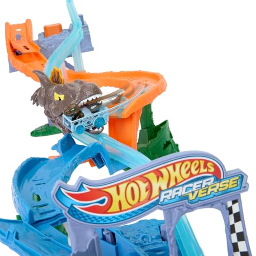 Hot Wheels Spielzeugauto Trackset, RacerVerse Jurassic World Crash & Splash Spielset mit Die-Cast Velociraptor-Fahrzeug, Dinosaurier-Rennen mit Spinosaurus, JFP32 Hot Wheels Spielzeugauto Trackset, RacerVerse Jurassic World Crash & Splash Spielset mit Die-Cast Velociraptor-Fahrzeug, Dinosaurier-Rennen mit Spinosaurus, JFP32 von Hot Wheels