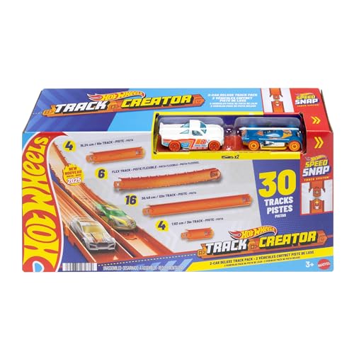 Hot Wheels Spielzeugauto-Trackset, Track Creator Deluxe-Set und 2 Die-Cast-Fahrzeuge im Maßstab 1:64, Track-Schnellstecksystem von insgesamt ca. 7,5 Metern mit verschiedenen Längen und Verbindungsstücke ,JDW42 Hot Wheels Spielzeugauto-Trackset, Track Creator Deluxe-Set und 2 Die-Cast-Fahrzeuge im Maßstab 1:64, Track-Schnellstecksystem von insgesamt ca. 7,5 Metern mit verschiedenen Längen und Verbindungsstücke ,JDW42 von Hot Wheels