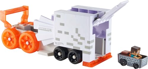 Hot Wheels Spielzeugautobahn-Set, RacerVerse Minecraft Ghast Großwerfer und Schlepper mit & Die-Cast Steve Fahrzeug von Hot Wheels