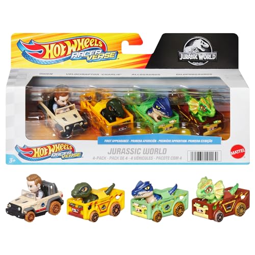 Hot Wheels Spielzeugautos, RacerVerse 4er-Pack mit Die-Cast-Fahrzeugen und Figuren aus Jurassic World: Charlie, Owen, Dilophosaurus und Allosaurus als Fahrer, HKD32 Hot Wheels Spielzeugautos, RacerVerse 4er-Pack mit Die-Cast-Fahrzeugen und Figuren aus Jurassic World: Charlie, Owen, Dilophosaurus und Allosaurus als Fahrer, HKD32 von Hot Wheels