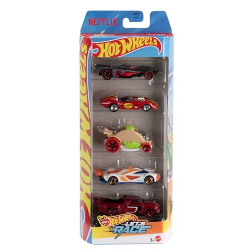 Hot Wheels Spielzeugautos, Set aus 5 Die-Cast-Fahrzeugen im Maßstab 1:64 aus der Netflix-Zeichentrickserie Let‘s Race, JDR20 Hot Wheels Spielzeugautos, Set aus 5 Die-Cast-Fahrzeugen im Maßstab 1:64 aus der Netflix-Zeichentrickserie Let‘s Race, JDR20 von Hot Wheels