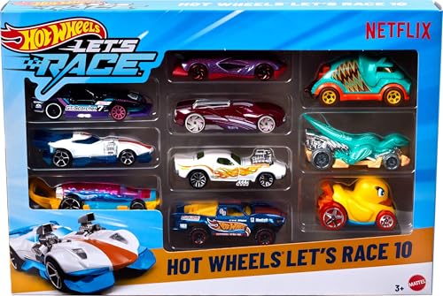 Hot Wheels Spielzeugautos und Spielzeugtrucks, Let’s Race 10er-Pack, Set mit 10 Fahrzeugen im Maßstab 1:64 aus der animierten Netflix-Serie zum Spielen oder Ausstellen (Stile können abweichen), JGN40 von Hot Wheels