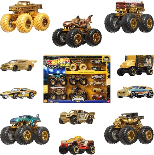 Hot Wheels Spielzeugautos und -Trucks, Monster Trucks Trophy Champions Collection mit Die-Cast-Bigfoot, 5-Alarm, Bone Shaker, Mega-Wrex und Tiger Shark sowie 6 Autos, JDW07 Hot Wheels Spielzeugautos und -Trucks, Monster Trucks Trophy Champions Collection mit Die-Cast-Bigfoot, 5-Alarm, Bone Shaker, Mega-Wrex und Tiger Shark sowie 6 Autos, JDW07 von Hot Wheels