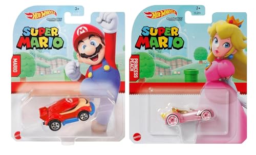 Hot Wheels Super Mario Character Cars - Mario & Princess Peach Die‑Cast Maßstab 1:64, ab 3 Jahren (2 Stück) von Hot Wheels