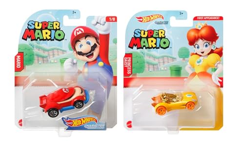 Hot Wheels Super Mario Character Cars - 2-Pack (Mario & Princess Daisy) | 1:64 Die‑Cast Themed Vehicles - Ages 3+ von Hot Wheels
