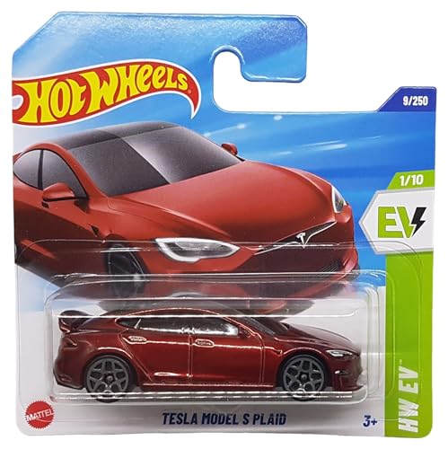 Hot Wheels - Tesla Model S Plaid - HW EV 1/10 - HYW86 - Short Card - Druckgussmodell 1/64 - dunkelrot - Mattel 2025-1:64 von Hot Wheels