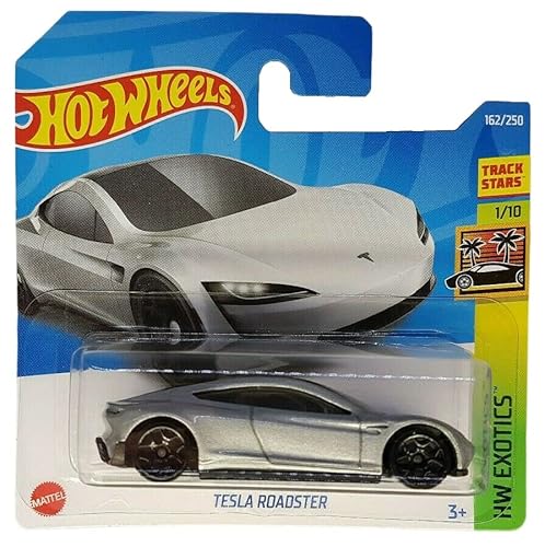 Hot Wheels - Tesla Roadster - HW Exotics 1/10 - HCV04 - Short Card - Track Stars - Silber metallic - Mattel 2022 von Hot Wheels