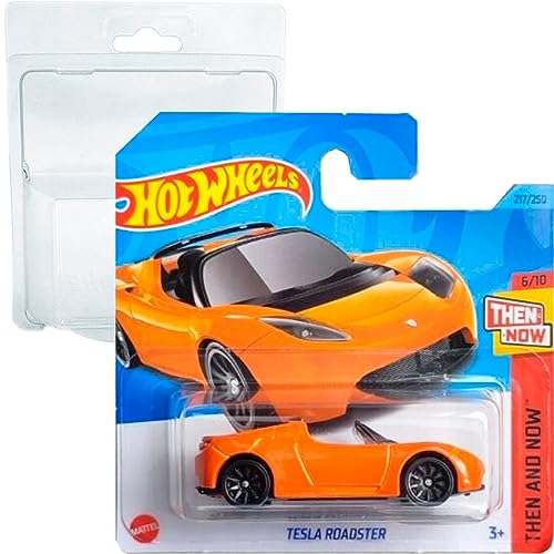 Hot Wheels Tesla Roadster Then and Now 6/10 (217/250) HKJ44 Short Card Mattel 2023 + Blister & Card Protector Pack Friki Monkey von Hot Wheels