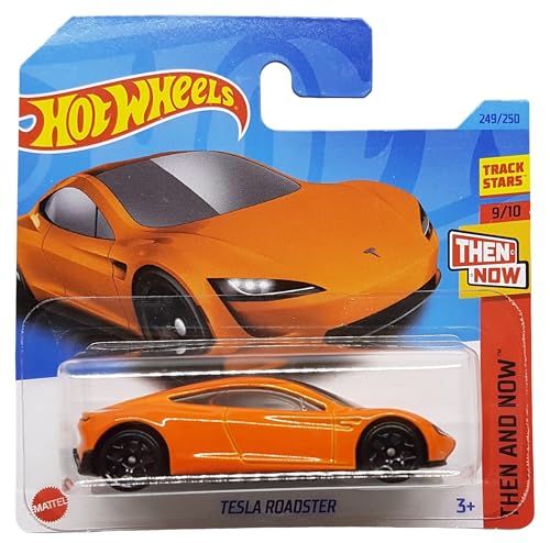 Hot Wheels - Tesla Roadster - Then and Now 9/10 - HKJ47 - Short Card - orange - Track Stars - Mattel 2023 von Hot Wheels