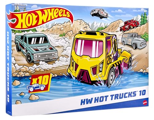 Hot Wheels Trucks 10er-Pack, 10 Sattelschlepper, Pickups, Baufahrzeuge, große Sattelschlepper und Transporter, Moderne und Retro-Modelle, Geschenk für Kinder - HMK46 von Hot Wheels