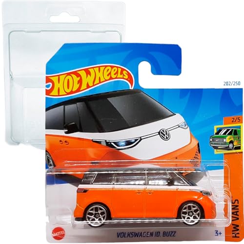Hot Wheels Volkswagen ID Buzz HW Vans 2/5 (202/250) HTB06 Orange 2024 + Kurzkartenschutz Frikimonkey von Hot Wheels