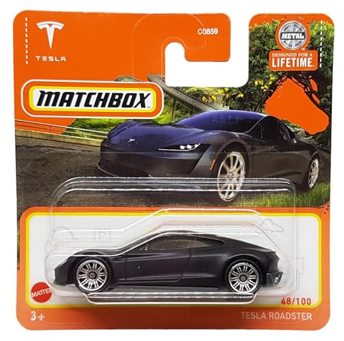 Matchbox - Tesla Roadster - MBX Road Trip 48/100 - HVP07 - Short Card - matt schwarz - Superfast Lesney - Mattel 2024-1:64 von Hot Wheels
