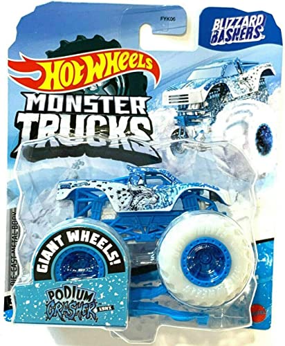 Monster Trucks Blizzard Bashers Podium Crasher Lynx, Druckguss-Truck im Maßstab 1:64 von Hot Wheels Monster Trucks