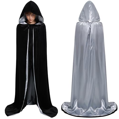 Hotfiary Halloween-Kapuzenumhang für Kinder und Erwachsene, wendbar, Samt, Satin, Hexe, Zauberer, Vampir, Robe, Party, Cosplay-Kostüm Hotfiary Halloween-Kapuzenumhang für Kinder und Erwachsene, wendbar, Samt, Satin, Hexe, Zauberer, Vampir, Robe, Party, Cosplay-Kostüm von Hotfiary