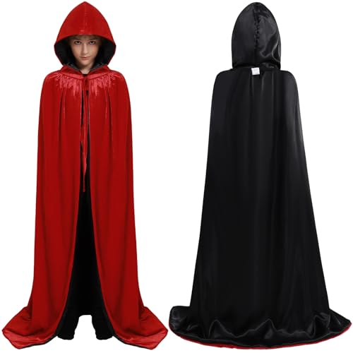 Hotfiary Halloween-Kapuzenumhang für Kinder und Erwachsene, wendbar, Samt, Satin, Hexe, Zauberer, Vampir, Robe, Party, Cosplay-Kostüm Hotfiary Halloween-Kapuzenumhang für Kinder und Erwachsene, wendbar, Samt, Satin, Hexe, Zauberer, Vampir, Robe, Party, Cosplay-Kostüm von Hotfiary