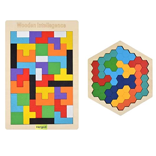 Hotgod Tetris-Puzzle aus Holz für Kleinkinder, Tangram-Puzzle, Montessori, pädagogisches Geschenk für Kinder und Erwachsene von Hotgod