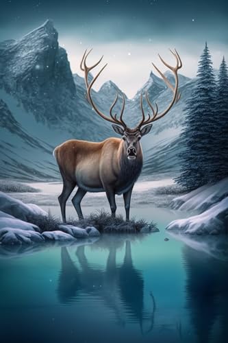70-teiliges künstlerisches Puzzle im Retro-Stil, Motiv: Schnee-Berge, hohe Hirschfiguren, beste Gehirnübungen für Erwachsene, lebendige Farben, kulturelle Kunst, Premium-Qualität, moderne 70-teiliges künstlerisches Puzzle im Retro-Stil, Motiv: Schnee-Berge, hohe Hirschfiguren, beste Gehirnübungen für Erwachsene, lebendige Farben, kulturelle Kunst, Premium-Qualität, moderne von Hothostl