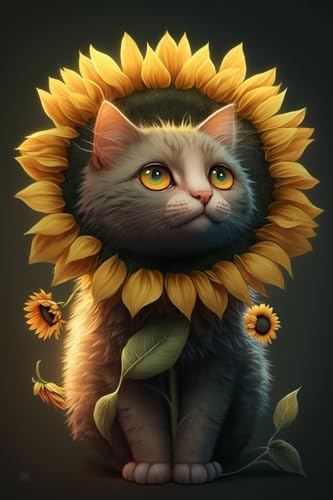 Puzzle 35 Teile Holzpuzzle Sonnenblume Katze Bild Familie Dekorationen, Einzigartiges Geburtstagsgeschenk Geeignet für Erwachsene von Hothostl