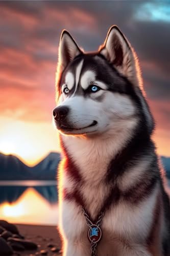 Puzzle für Erwachsene 1000 Teile, Großes Puzzle Familienspiel Erwachsene Dekompression Geschenk für DIY Intellektives Lernspiel Geschenk (Sonnenuntergang Husky Hunde Puzzle) von Hothostl
