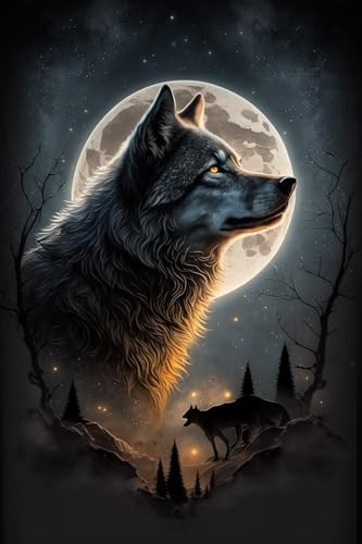 Puzzle für Erwachsene 1000 Teile, Großes Puzzle Familienspiel Erwachsene Dekompression Geschenk für DIY Intellektives Lernspiel Geschenk (Vollmond Fierce Wolf Puzzle) von Hothostl