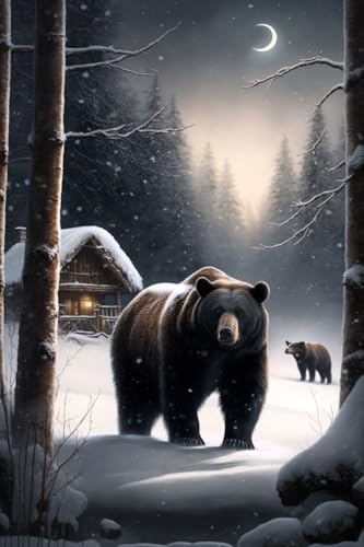 Snowy Brown Bear Puzzle für Erwachsene, 1000 Teile, romantische Holzpuzzles, tolles Spielzeug für Kinder und Heimdekoration von Hothostl