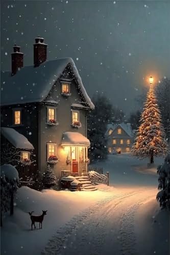Snowy Night in Town 70-teiliges Holzpuzzle für Erwachsene, herausforderndes Geschenk für Puzzle-Liebhaber, genießen Sie glückliche Zeit mit Freunden, rahmenbare Raumwanddekoration von Hothostl