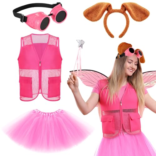 Hotop 4 Stück Halloween-Kostüm, Hundeohren, Stirnband, Rosa, Steampunk-Brille, Weste, Tutu, Rock, für Damen und Erwachsene, Cosplay-Zubehör Hotop 4 Stück Halloween-Kostüm, Hundeohren, Stirnband, Rosa, Steampunk-Brille, Weste, Tutu, Rock, für Damen und Erwachsene, Cosplay-Zubehör von Hotop