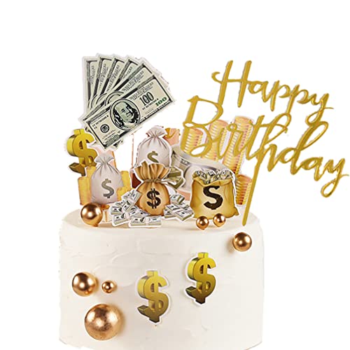Houhounb 19PCS Dollar Kuchendekoration Acryl Happy Birthday Tortenstecker Geld Kuchen Topper Cupcake Picks für Männer Vermissen Birthday Party von Houhounb