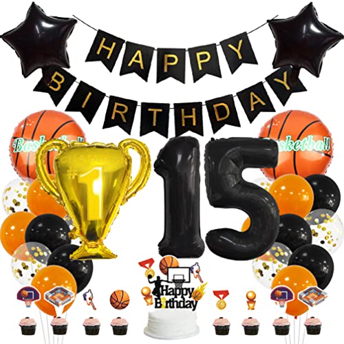 Houhounb Basketball 15. Geburtstag Deko Basketball Deko 15 Jahre Kindergeburtstag Party Deko Kinder Basketball Luftballon Tortendeko für Thema Basketball Kindergeburtstag Party von Houhounb