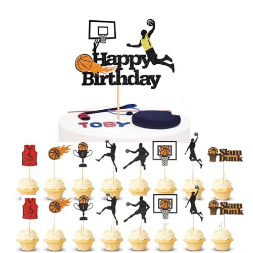 Houhounb Basketball-Themen Party Deko Set Basketball Kuchendeckel 1 großes Happy Birthday Cake Topper und 24Pcs Kuchen Topper Cupcake Picks für Basketball Themed Geburtstag Party Dekorationen Houhounb Basketball-Themen Party Deko Set Basketball Kuchendeckel 1 großes Happy Birthday Cake Topper und 24Pcs Kuchen Topper Cupcake Picks für Basketball Themed Geburtstag Party Dekorationen von Houhounb