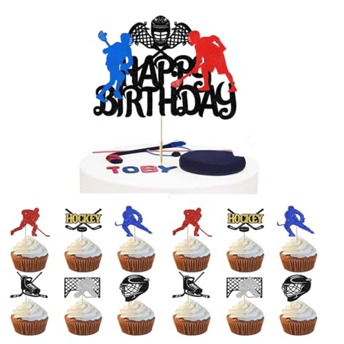 Houhounb Eishockey-Themen Party Deko Set Eishockey Kuchendeckel 1 großes Happy Birthday Cake Topper und 24Pcs Kuchen Topper Cupcake Picks für Eishockey Themed Geburtstag Party Dekorationen Houhounb Eishockey-Themen Party Deko Set Eishockey Kuchendeckel 1 großes Happy Birthday Cake Topper und 24Pcs Kuchen Topper Cupcake Picks für Eishockey Themed Geburtstag Party Dekorationen von Houhounb