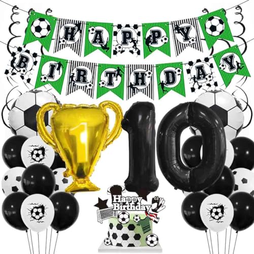 Houhounb Fußball Schwarze Serie 10. Geburtstag Deko Fussball Deko Happy Birthday Banner Party Deko Kinder Fußball Luftballon Tortendeko für Thema Fußball 10 Jahre Geburtstag Dekoration von Houhounb