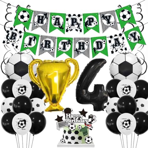 Houhounb Fußball Schwarze Serie 4. Geburtstag Deko Fussball Deko Happy Birthday Banner Party Deko Kinder Fußball Luftballon Tortendeko für Thema Fußball 4 Jahre Geburtstag Dekoration von Houhounb