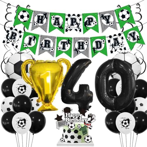 Houhounb Fußball Schwarze Serie 40. Geburtstag Deko Fussball Deko Happy Birthday Banner Party Deko Kinder Fußball Luftballon Tortendeko für Thema Fußball 40 Jahre Geburtstag Dekoration von Houhounb