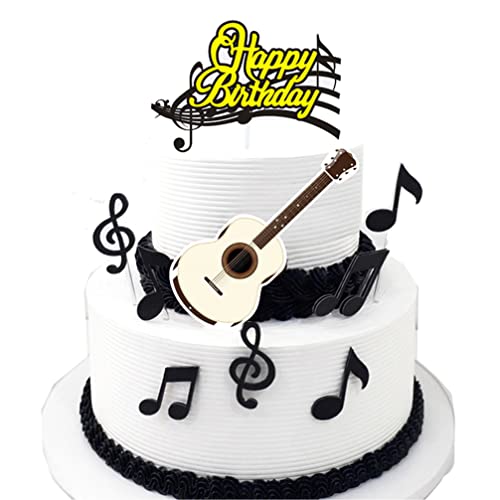 Houhounb Happy Birthday Cake Toppers Set Musiknoten Cupcake Topper Tortendeko Gitarre Cake Torten Muffin Dekoration für Mädchen Junge Kinder Musikalisches Thema Party, 28 Stück von Houhounb